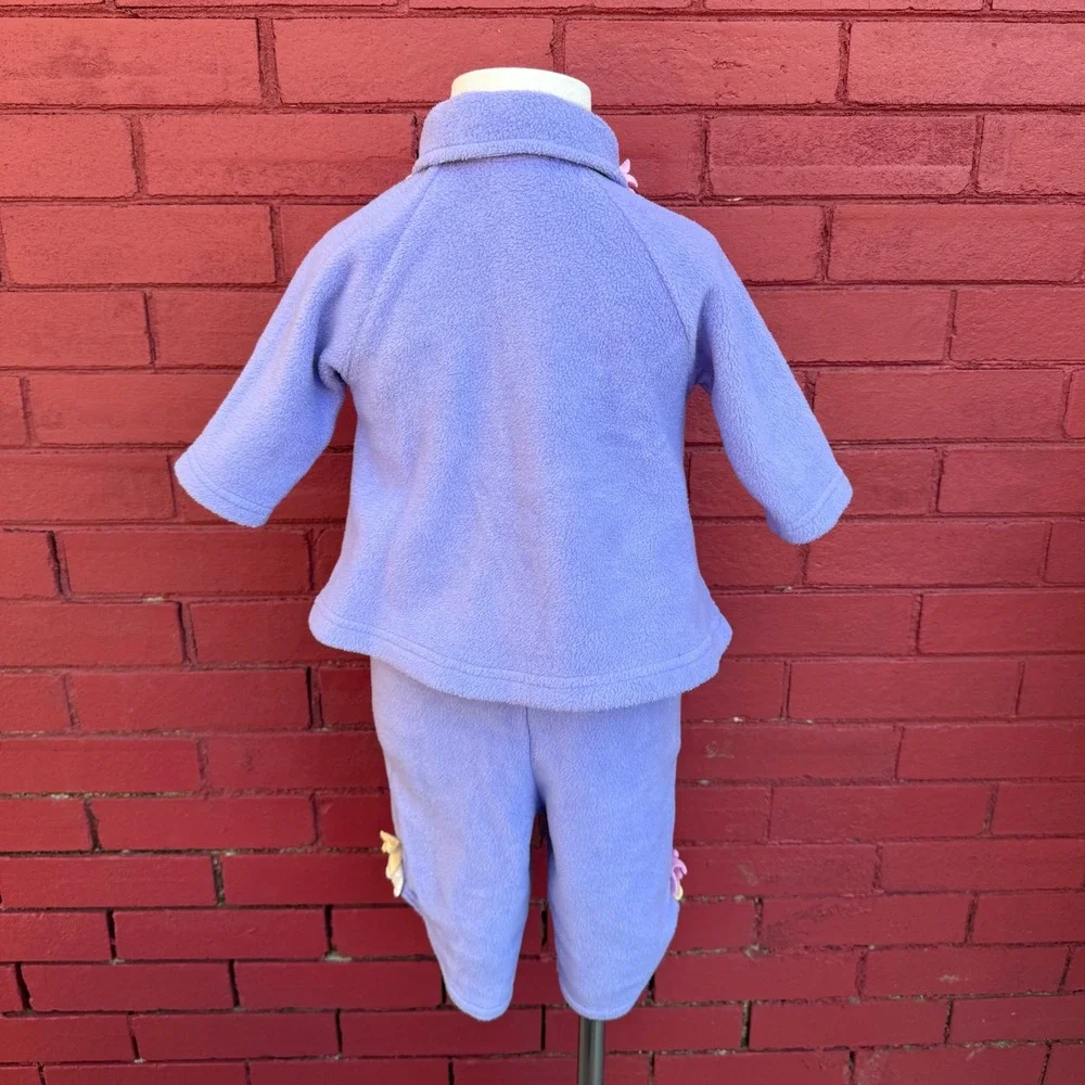Vtg 90s B.T Kids Fleece Flower Outfit 3-6 Months Purple Jacket Pants Set Kidcore